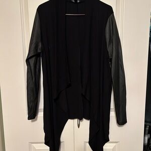 Torrid Women's Black Drape Cardigan with Faux Leather Sleeves